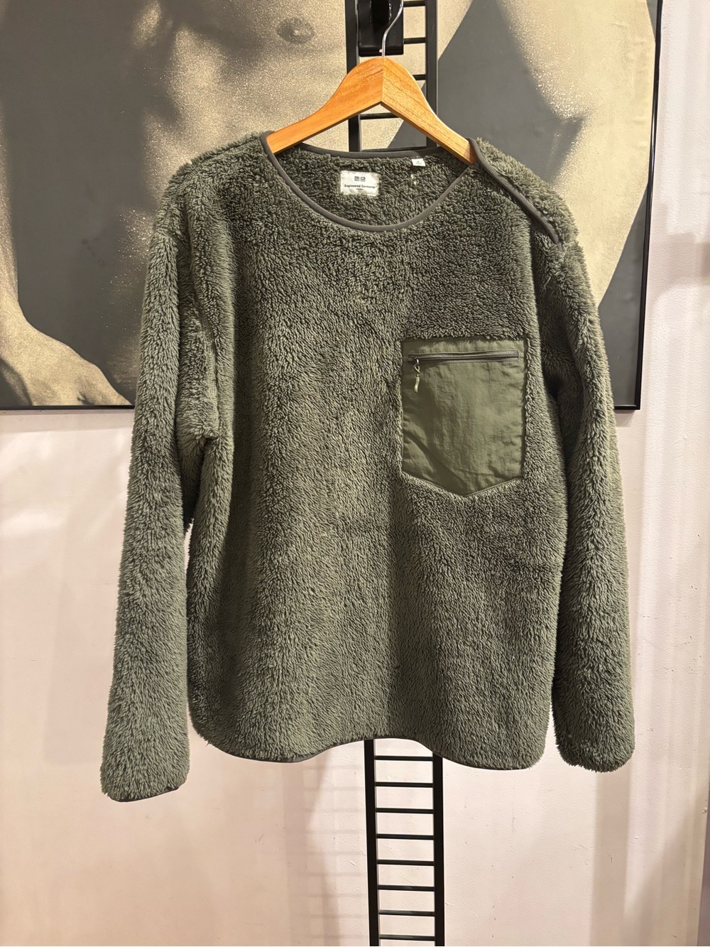 Engineered Garments Uniqlo Olive Crewneck Fleece Pullover Sweatshirt